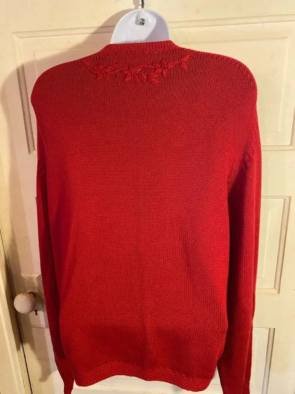 Lands' End Red Floral Embroidered Button-Front Cardigan Sweater